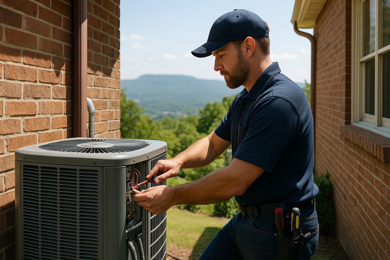 Editorial illustration depicting hvac maintenance schedule lookout mountain